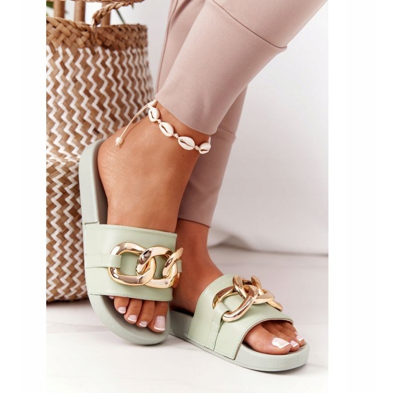 PS1 Jednu chvíli gumové pantofle s řetězem světle zelené zelená 2