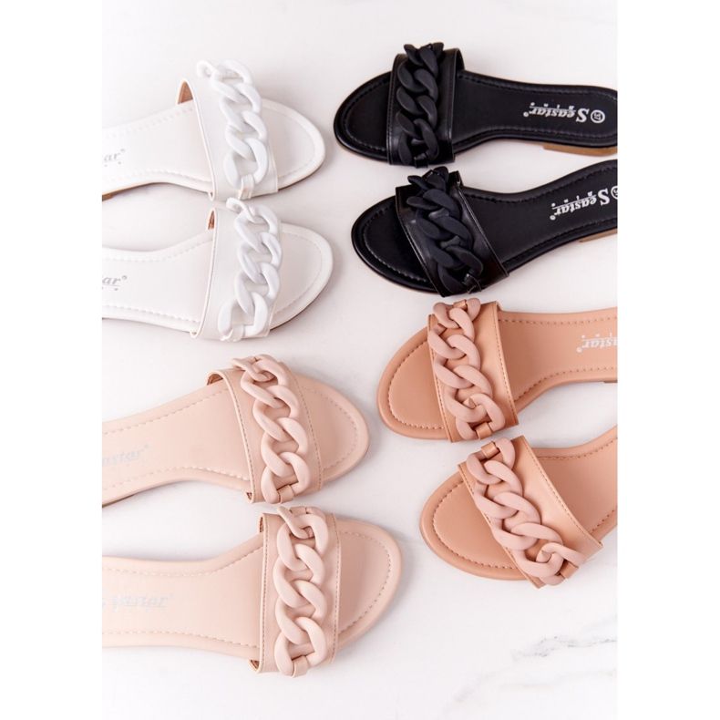 PS1 Kožené pantofle s řetízkem černé krok za krokem černá 1