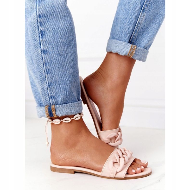 PS1 Kožené pantofle s řetízkem béžové krok za krokem béžový 1