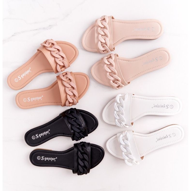 PS1 Kožené pantofle s řetízkem béžové krok za krokem béžový 2