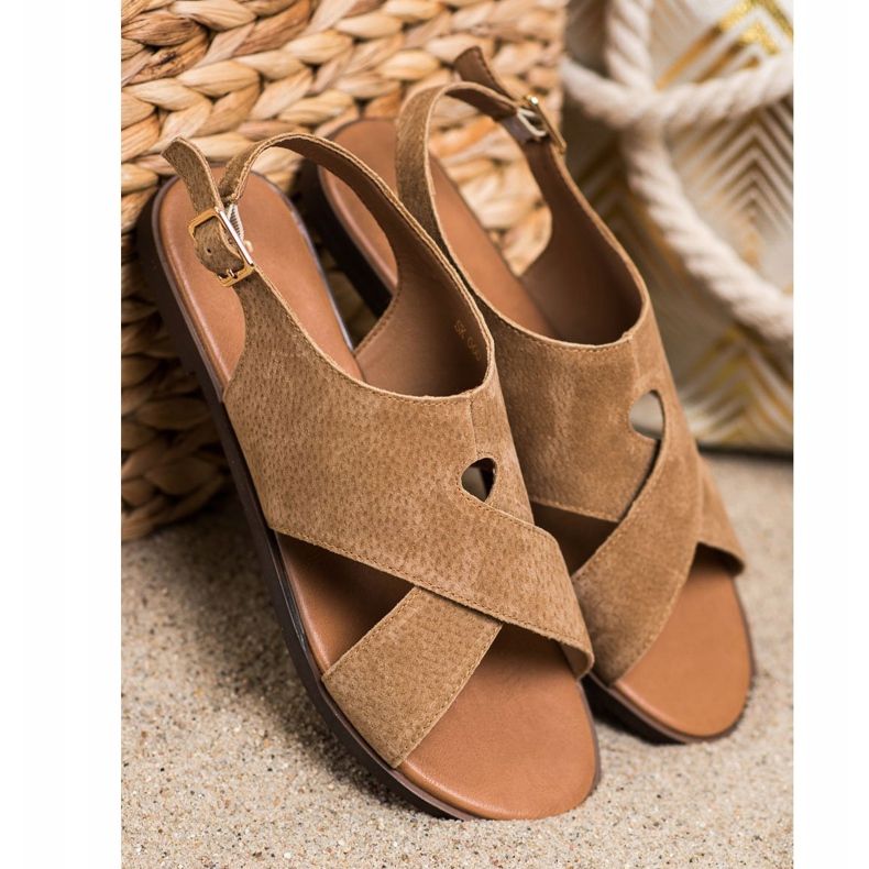 Sergio Leone Ploché hnědé kožené sandály hnědý 1