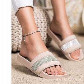 SHELOVET Pantofle s krychlovým zirkonem béžový 1