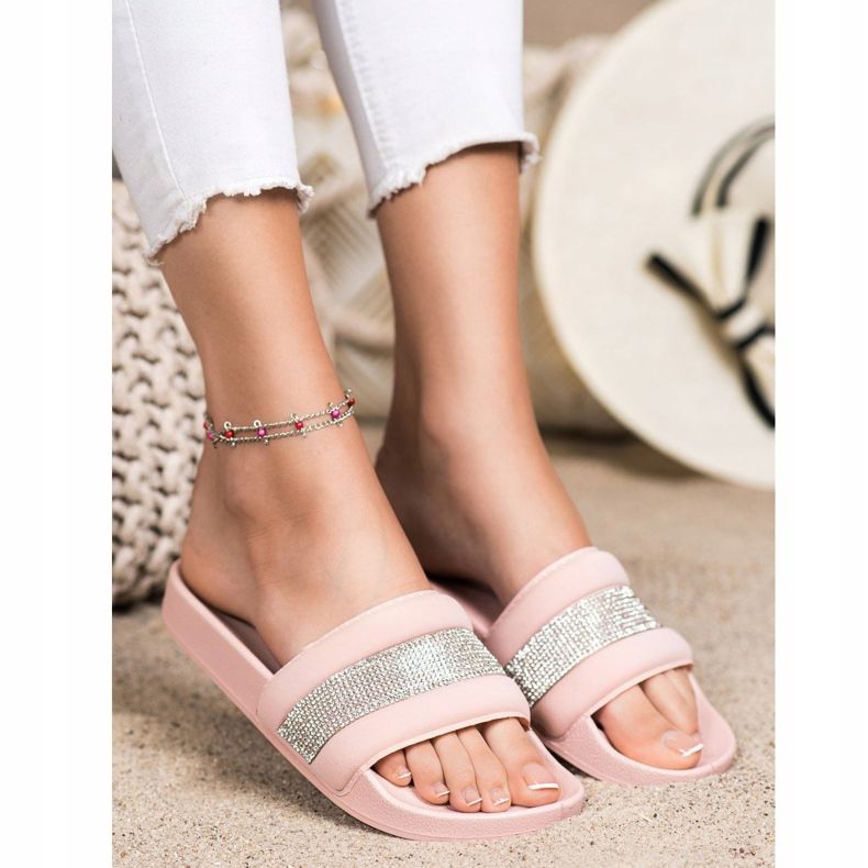 SHELOVET Pantofle s krychlovým zirkonem růžový 1