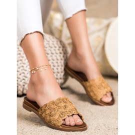 SHELOVET Hnědé pletené pantofle hnědý 1