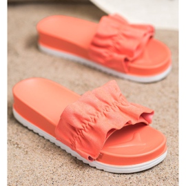 SHELOVET Korálové pantofle na platformě oranžový růžový 1