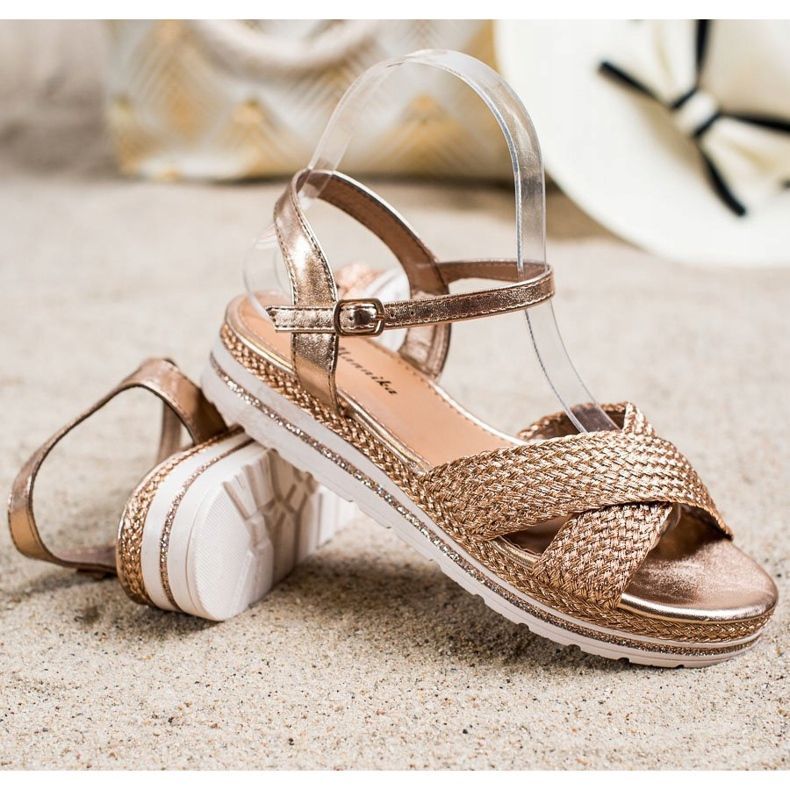 Mannika Zlaté sandály na platformě zlatý 1