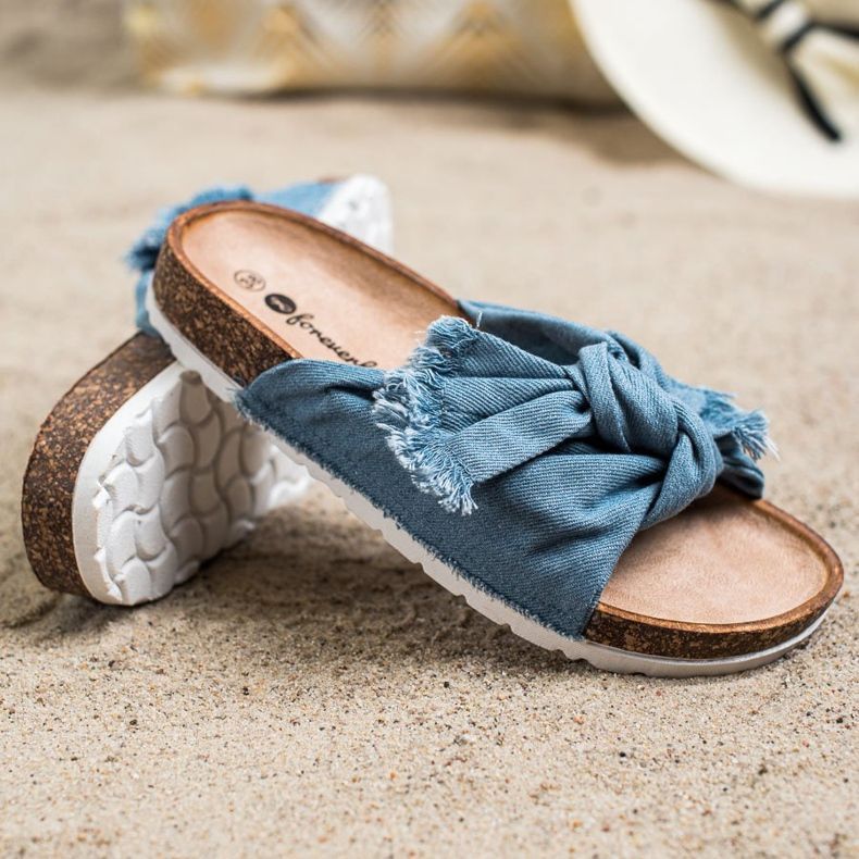 Forever Folie Pohodlné textilní pantofle modrý 1