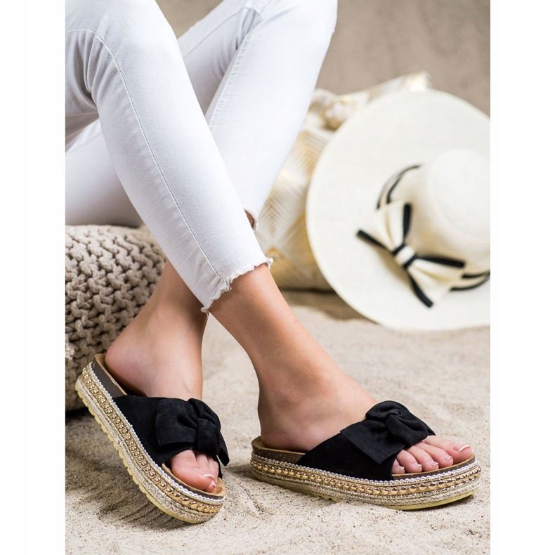 SHELOVET Pantofle Espadrilles S Mašlí černý 1