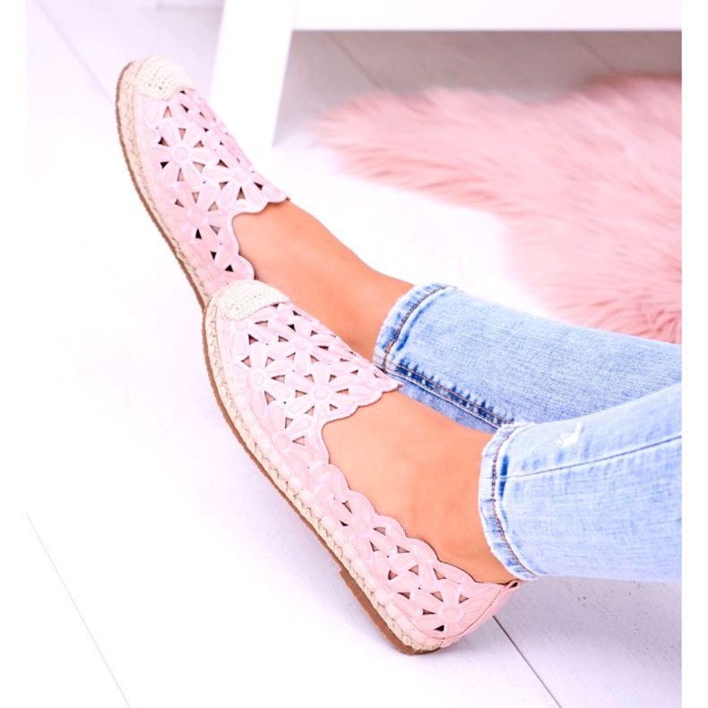 Lu Boo Dámské balerínky Růžové espadrilky Macarena Flowers růžový 1