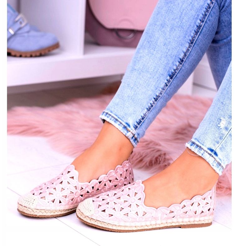 Lu Boo Dámské balerínky Růžové espadrilky Macarena Flowers růžový 2