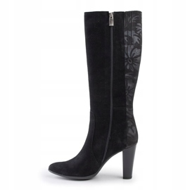 Marco Shoes Černé kožené špičaté boty s květinami černá 2