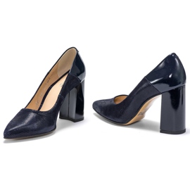 Marco Shoes Tmavě modré lodičky z leštěné kamzíkové kůže s lakovanou patou námořnická modř 1