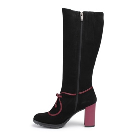 Marco Shoes Černé semišové kožené boty s purpurovým podpatkem a purpurovými vsadkami černý fialová 1