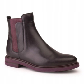Marco Shoes Lehké kotníkové boty s plochým spodkem z černé kůže a purpurovou vsadkou černý 1