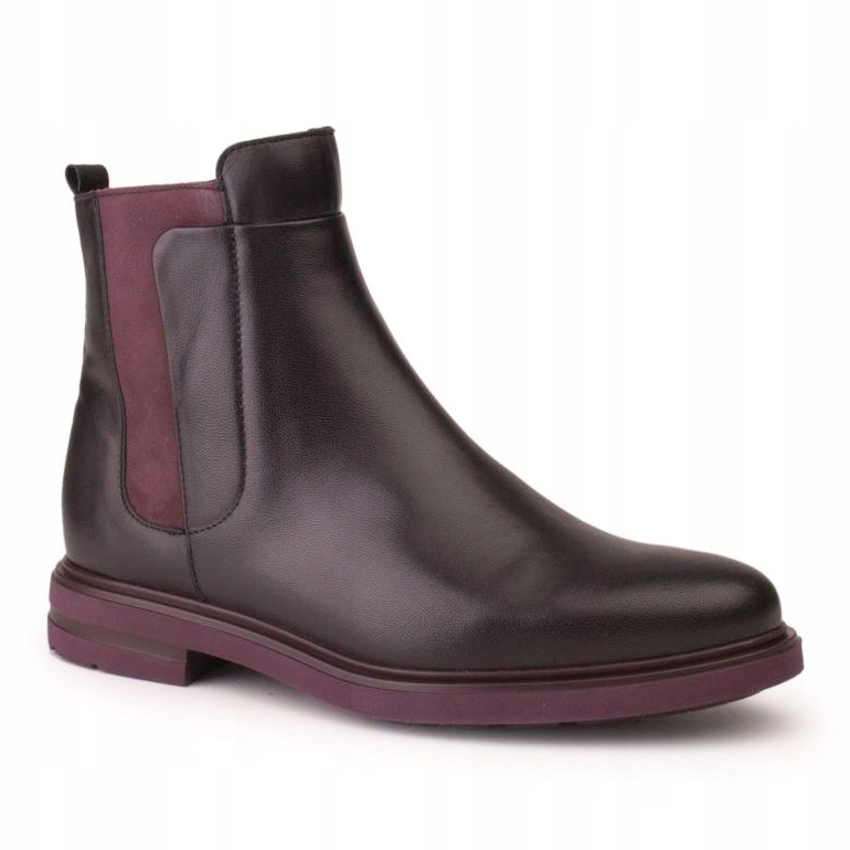 Marco Shoes Lehké kotníkové boty s plochým spodkem z černé kůže a purpurovou vsadkou černý 1