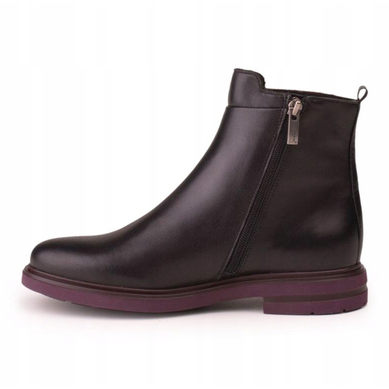 Marco Shoes Lehké kotníkové boty s plochým spodkem z černé kůže a purpurovou vsadkou černý 2