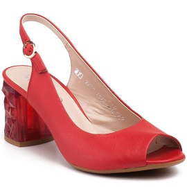 Marco Shoes Červené kožené sandály s 3D podpatkem červený 1