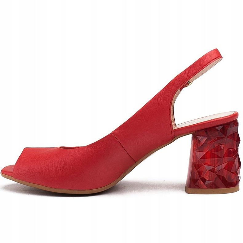 Marco Shoes Červené kožené sandály s 3D podpatkem červený 2