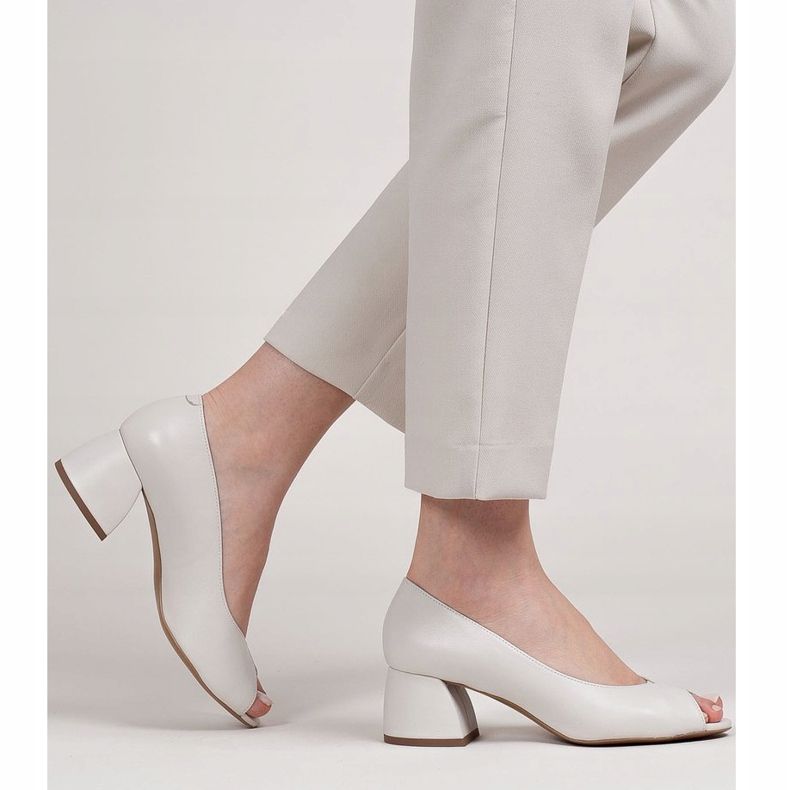 Marco Shoes Béžové kožené lodičky 1576P se stabilním podpatkem béžový 2