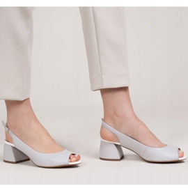 Marco Shoes Šedé kožené sandály 1506P se stabilním podpatkem šedá 1