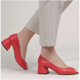 Marco Shoes Červené kožené lodičky 1576P se stabilním podpatkem červený 2