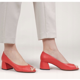Marco Shoes Červené kožené lodičky 1576P se stabilním podpatkem 1