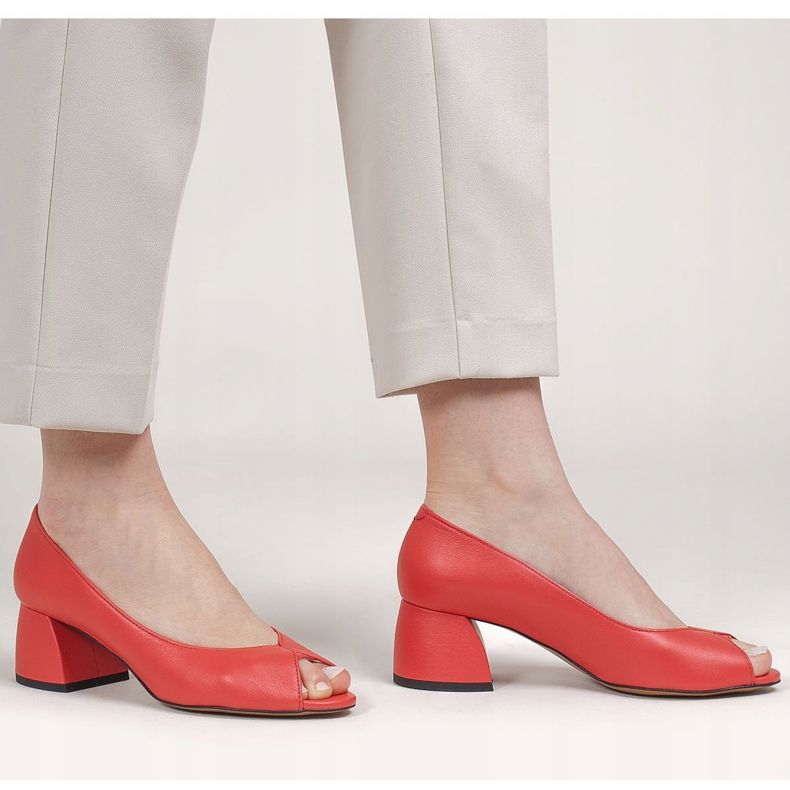 Marco Shoes Červené kožené lodičky 1576P se stabilním podpatkem červený 1