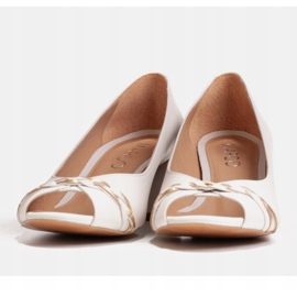 Marco Shoes Bílé kožené lodičky 1577P se stabilním podpatkem bílý 1