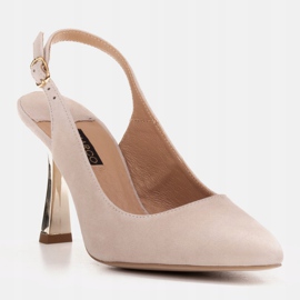 Marco Shoes Elegantní lodičky s páskem a metalickou patou béžový 1