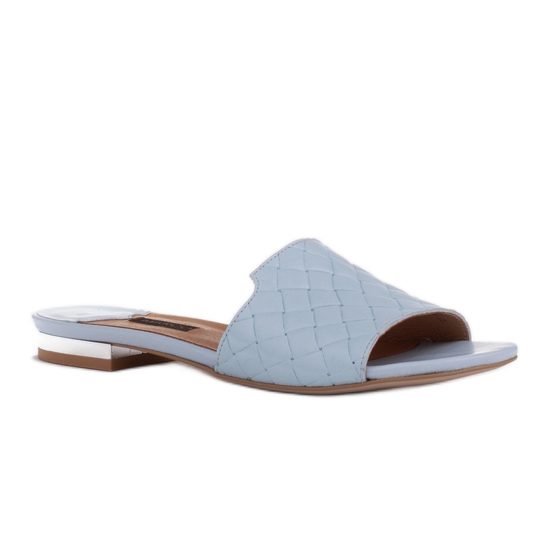 Marco Shoes Elegantní dámské pantofle z reliéfní kůže modrý 1