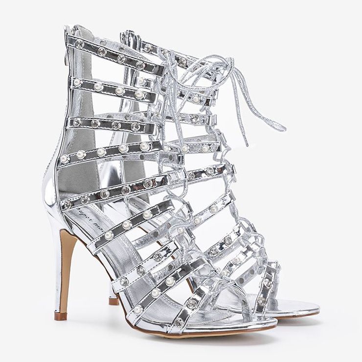 Stříbrné sandály na jehlovém podpatku The Twist stříbrný 1