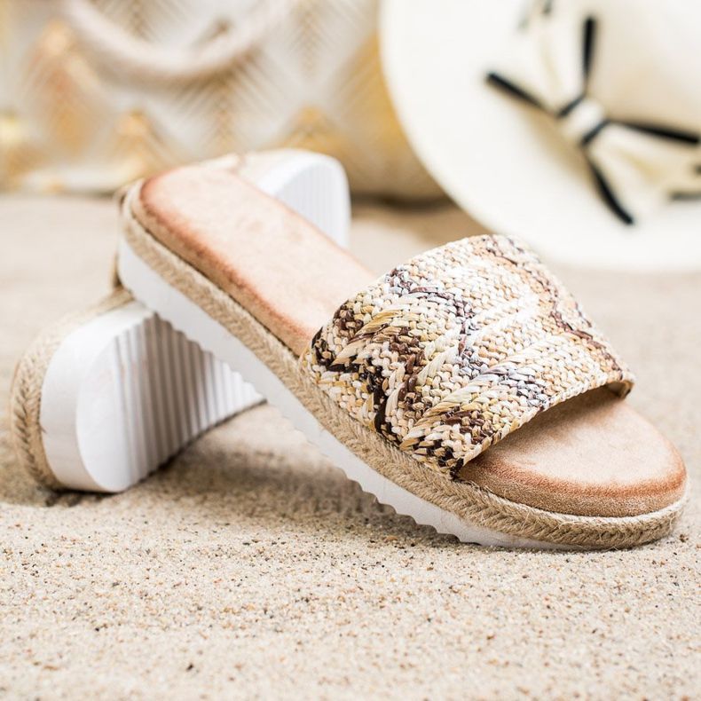 SHELOVET Pantofle Espadrilles Na Platformě béžový hnědý 1