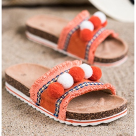 SHELOVET Módní pantofle s bambulí oranžový 1