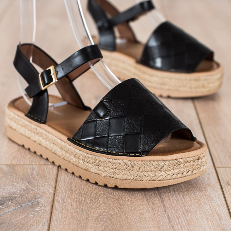 SHELOVET Espadrilles sandály s eko kůží černý 1