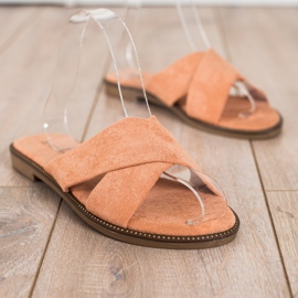 Ideal Shoes Elegantní semišové pantofle pomerančový 1