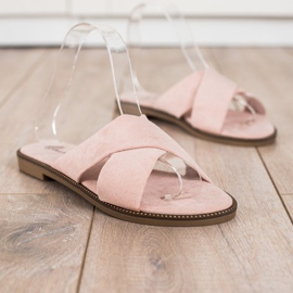 Ideal Shoes Elegantní semišové pantofle růžový 1