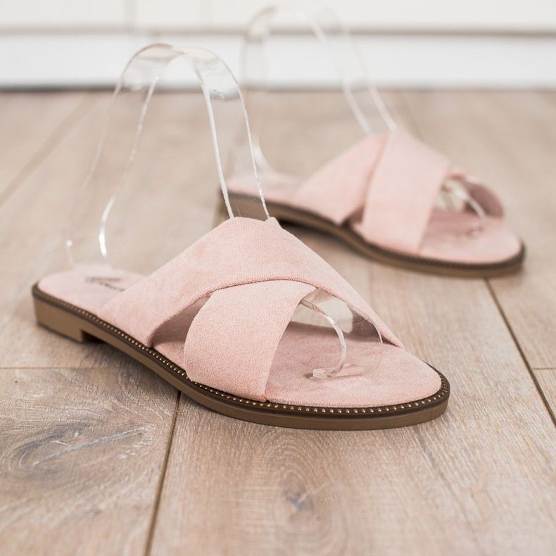 Ideal Shoes Elegantní semišové pantofle růžový 1