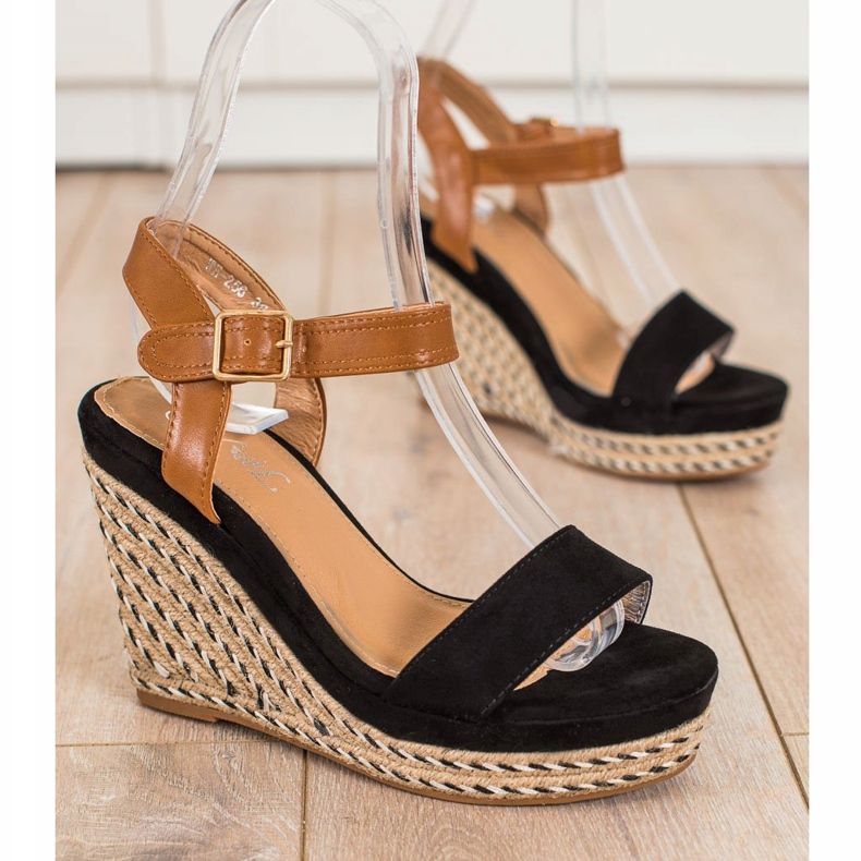 SHELOVET Espadrilky na klínových sandálech černý 1