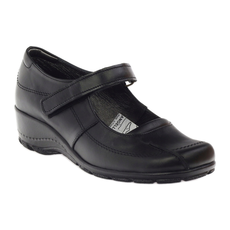 Lodičky na klínku přírodní kůže Angello 371 černá 1