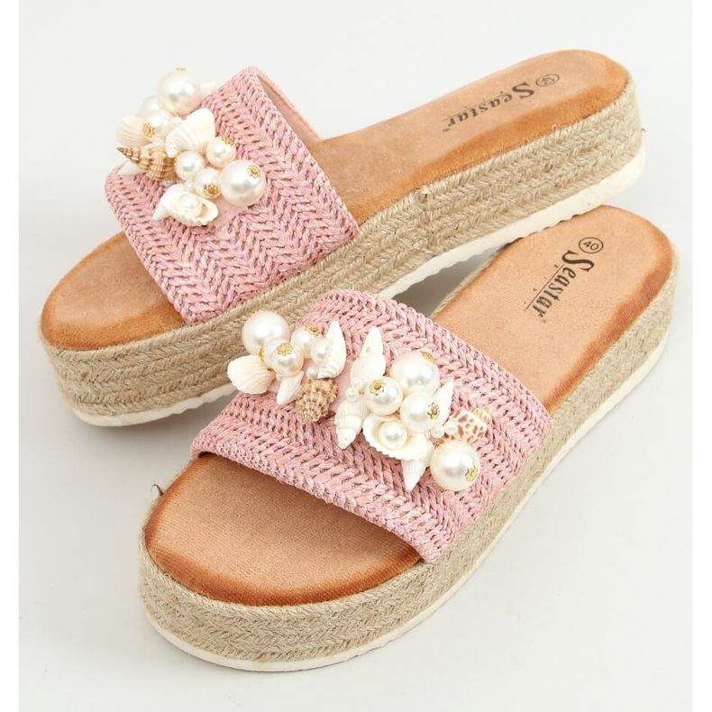 Pantofle espadrilky s růžovými mušlemi CK117P Pink 1