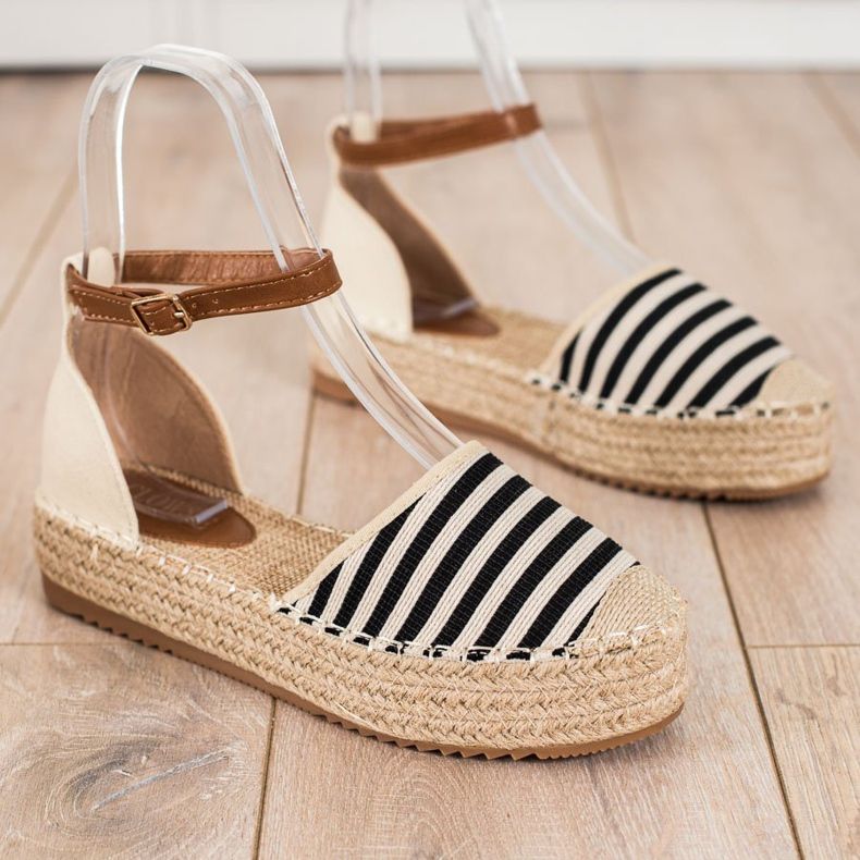 Clowse Pruhované espadrilky se sponou béžový hnědý černý 1