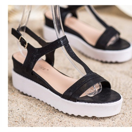 Bestelle Třpytivé klínové sandály černá 1