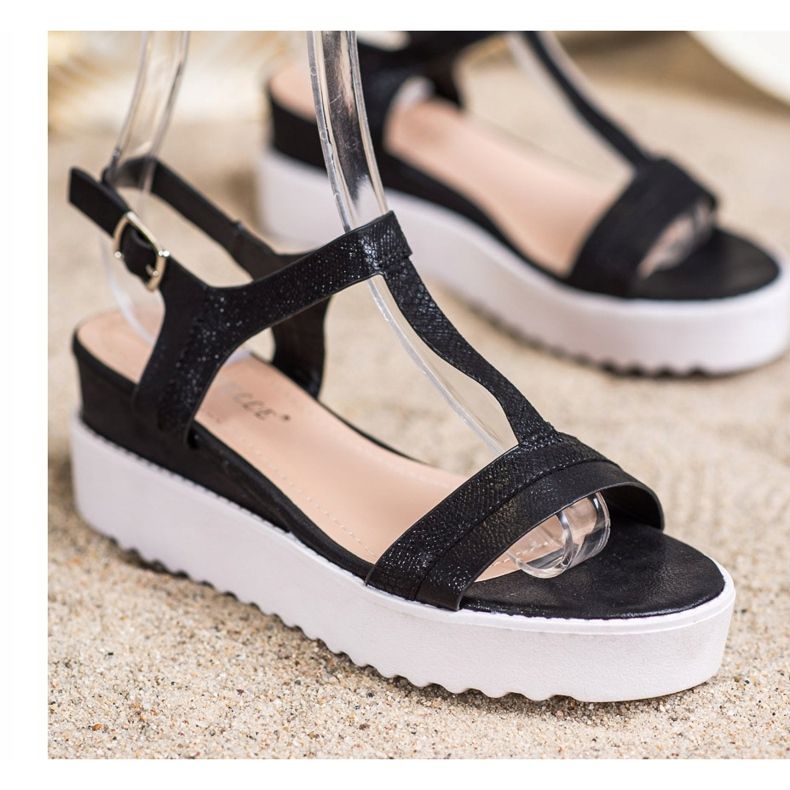 Bestelle Třpytivé klínové sandály černá 1