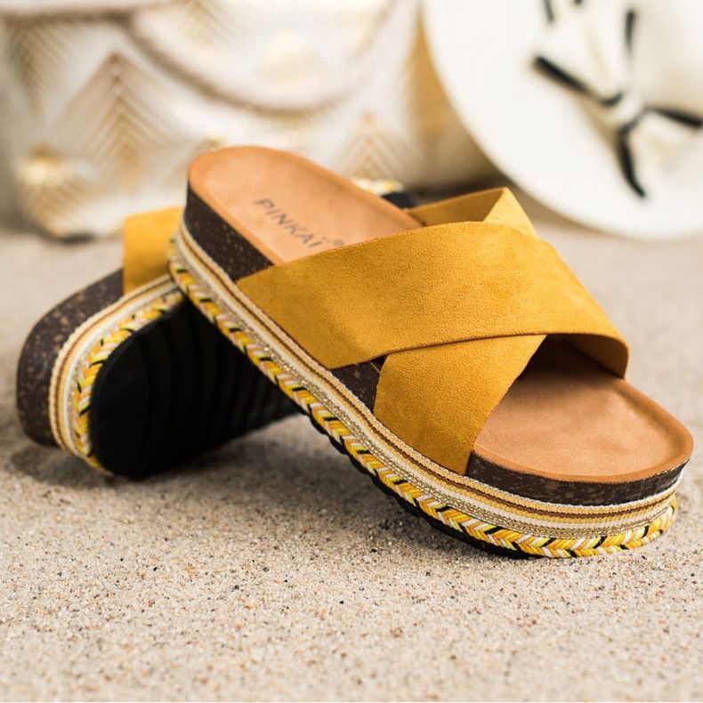 SHELOVET Pantofle z hořčičného semiše žlutá 1