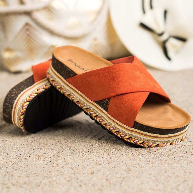 SHELOVET Oranžové pantofle se semišem oranžový 1