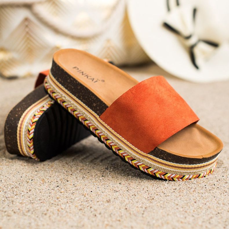 SHELOVET Pohodlné semišové pantofle oranžový 1