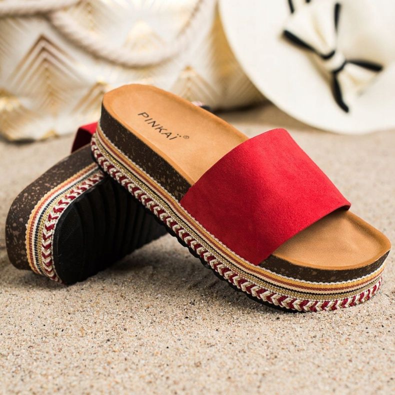 SHELOVET Pohodlné semišové pantofle červené 1