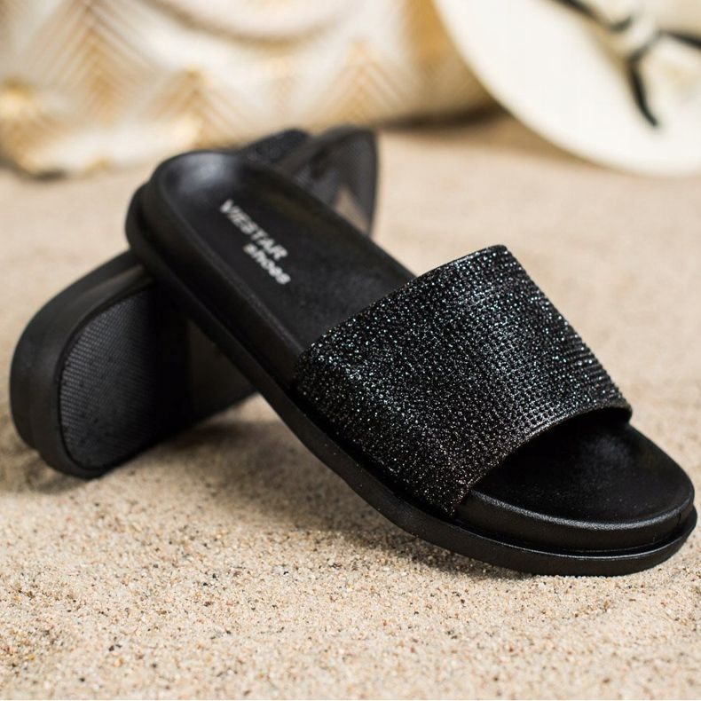 SHELOVET Černé lesklé pantofle černá 1