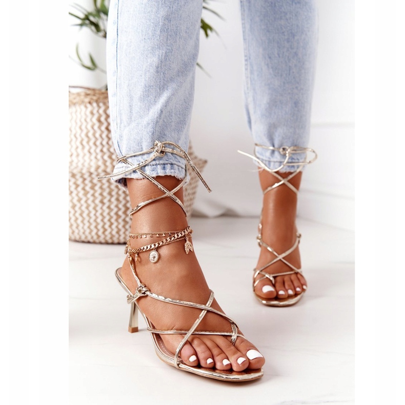 PS1 Svázané sandály na vysokém podpatku se čtvercovou zlatou dráhou zlatý 1 PS1 Svázané sandály na vysokém podpatku se čtvercovou zlatou dráhou zlatý 1