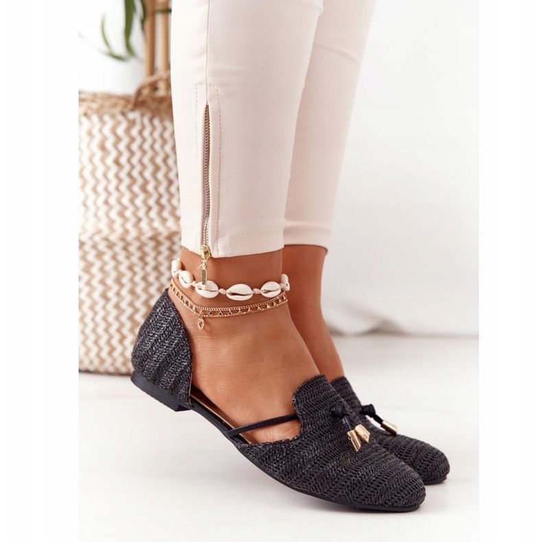 Baletky ve špici s pletenou šňůrou Lu Boo Black černá 2 Baletky ve špici s pletenou šňůrou Lu Boo Black černá 2